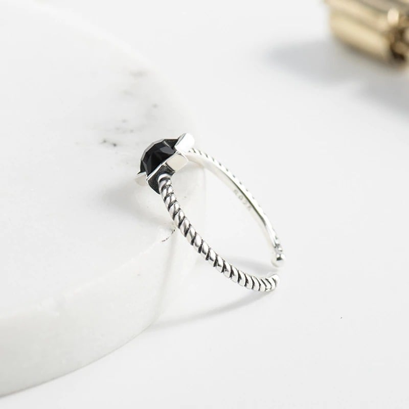 Silver BlackStar Open Ring (925 Sterling Silver)