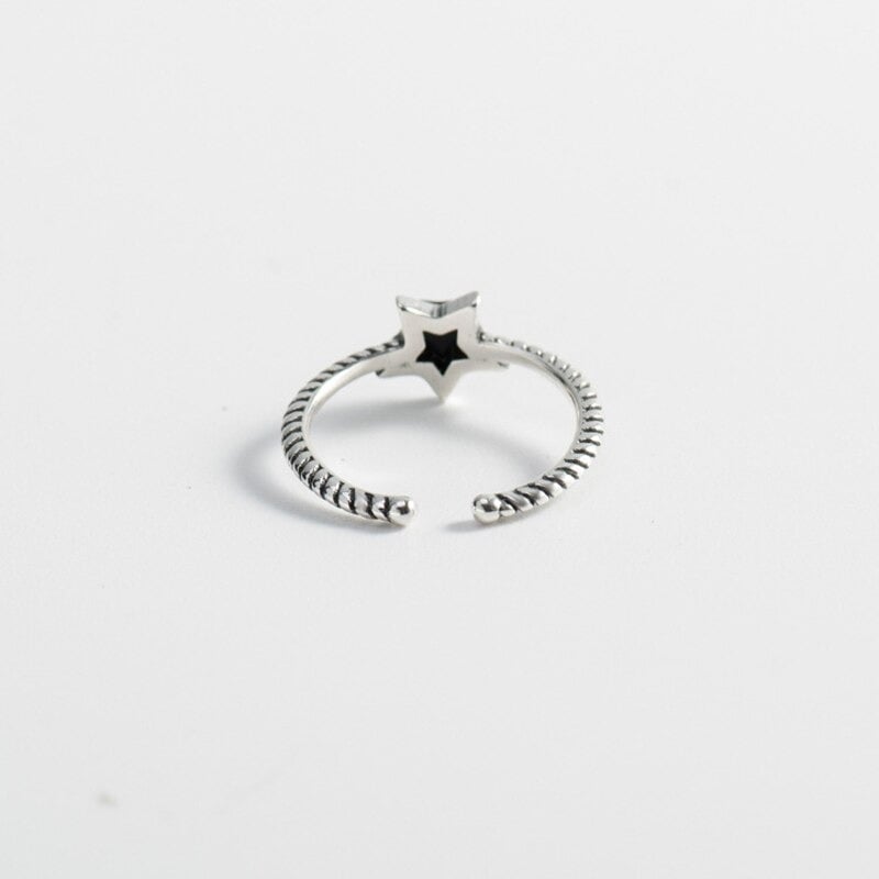 Silver BlackStar Open Ring (925 Sterling Silver)