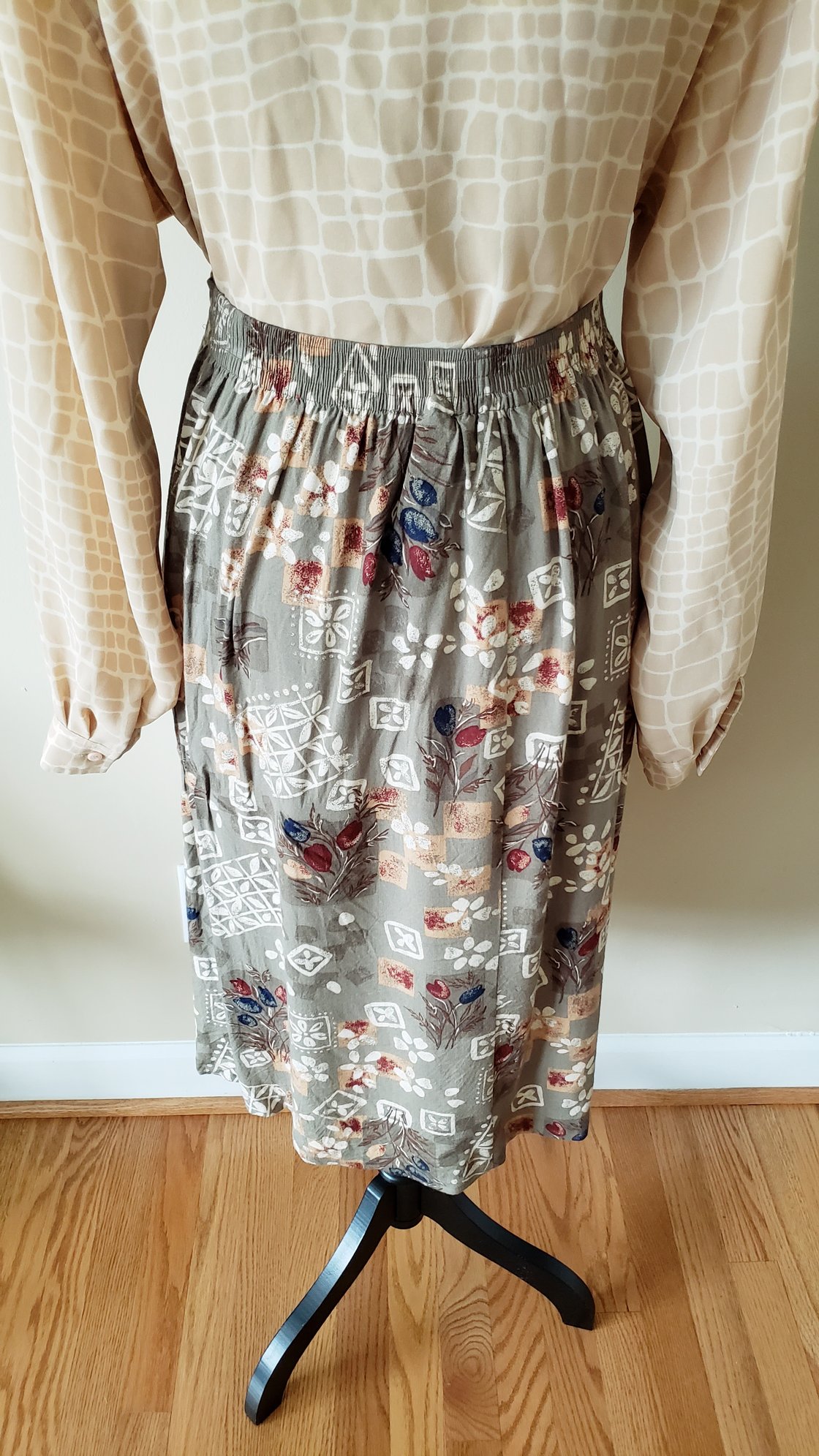 Image of Olive Green Print Skirt