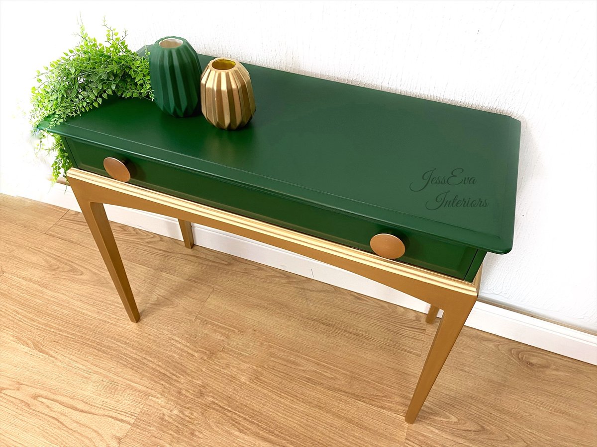 Stag Minstrel Console Table / Hallway Table painted in Dark Emerald Green with Gold Gilded  legs
