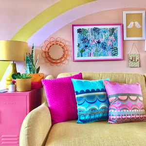 Image of Disc 'O' Pink/Sage Velvet Cushion
