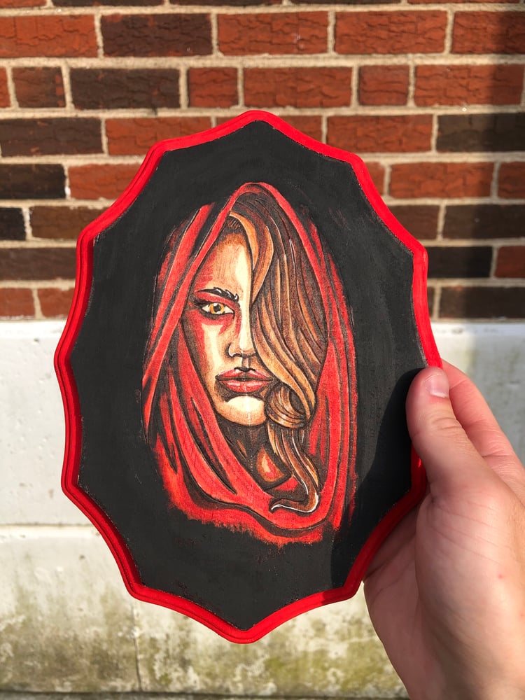 Image of Red Hood Lady On Wood ORIGINAL