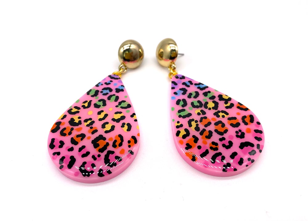 Image of Rainbow Leopard Drop Statement Earrings
