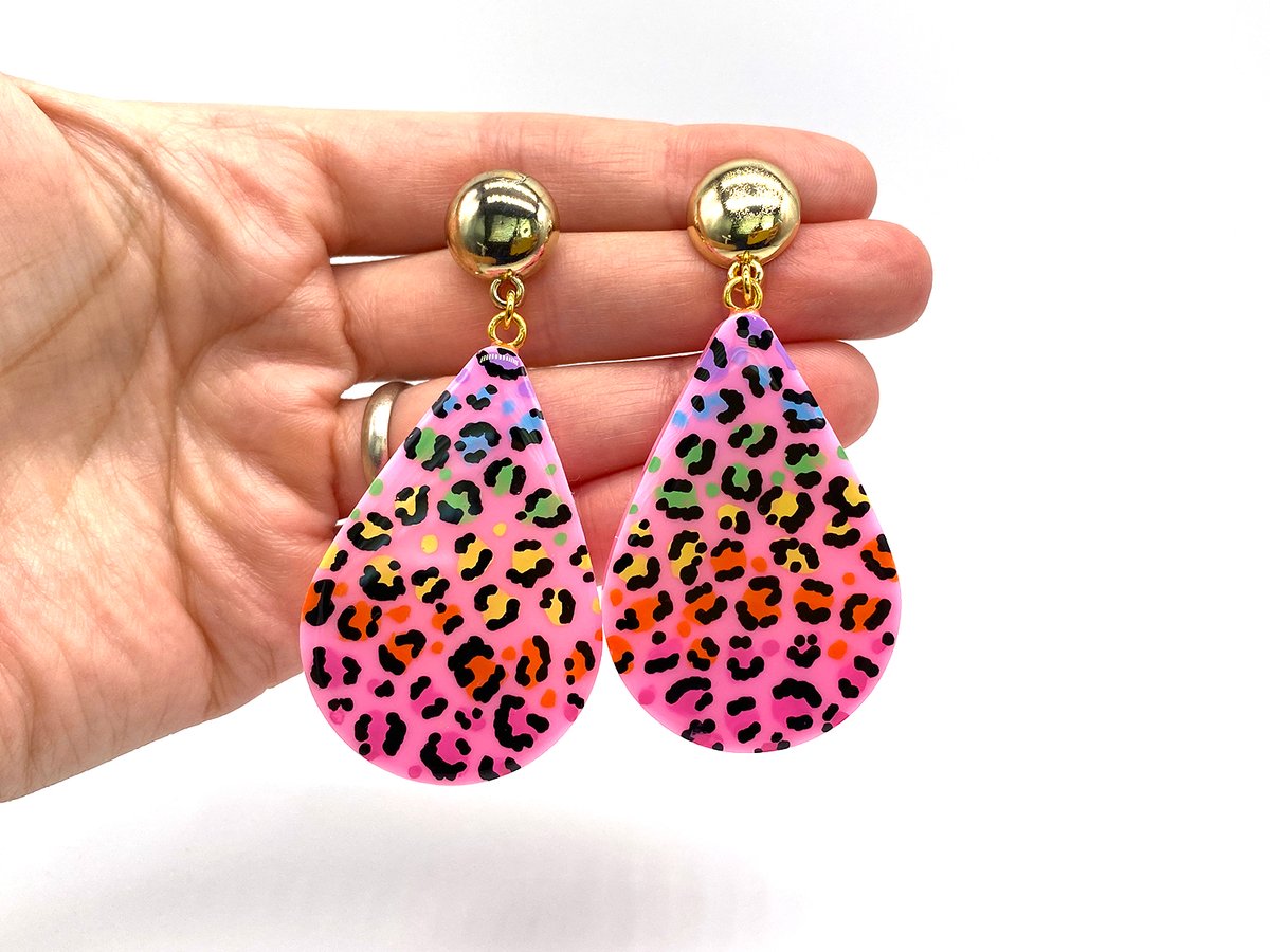 Image of Rainbow Leopard Drop Statement Earrings