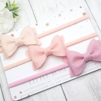 Image 1 of Set of 3 Pink Pinch Bows - Choice of Headband or Clip