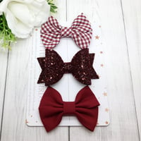 Image 2 of Burgundy School Bows - Choice of Headband or Clip