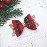Image 2 of Red & Gold Tartan Bow - Choice of Headband or Clip