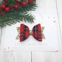 Image 3 of Red & Gold Tartan Bow - Choice of Headband or Clip