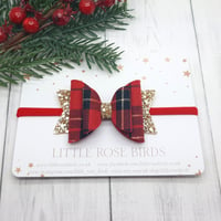 Image 4 of Red & Gold Tartan Bow - Choice of Headband or Clip
