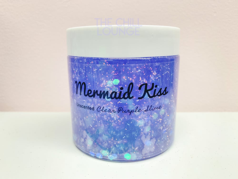 Image of Mermaid Kiss Holographic Chunky Glitter Stretchy Clear Slime with MERMAID CHARM ASMR 6 oz best slime