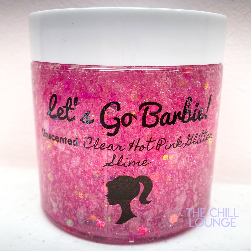 Image of Let’s Go Barbie Holographic Chunky Glitter Stretchy Thick Clear Slime with CHARM