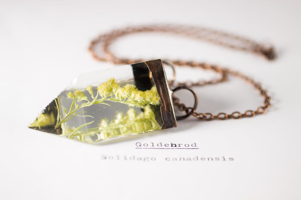 Image of Goldenrod (Solidago canadensis) - Small Copper Prism Necklace #1