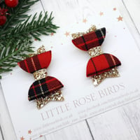 Image 1 of Red Tartan & Gold Glitter Pigtail Bows