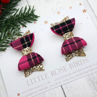 Image 1 of Pink Tartan & Gold Glitter Pigtail Bows