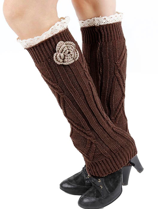 Image of Brown Lace top Leg Warmers
