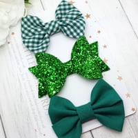 Image 1 of Green School Bows - Choice of Headband or Clip