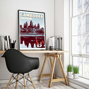 Image of Vintage poster Cambodia Cambodge - Angkor Wat Blue - Fine Art Print