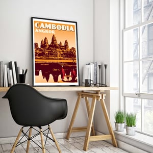 Image of Vintage poster Cambodia Cambodge - Angkor Wat Orange - Fine Art Print