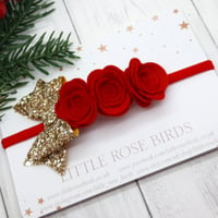 Image 1 of Red Rose and Gold Glitter Bow Headband 