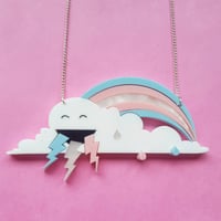 Image 2 of Pastel Trans Flag Rainbow Cloud Necklace