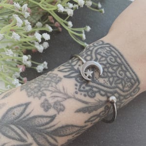 Image of Moon and Star Bangle Bracelet (Stainless Steel) 