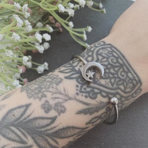 Image of Moon and Star Bangle Bracelet (Stainless Steel)