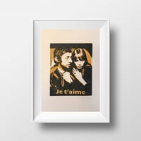 Image 2 of Serge Gainsbourg Jane Birkin. Je t'aime. Hand Made. Original A4 linocut print.