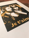 Serge Gainsbourg Jane Birkin. Je t'aime. Hand Made. Original A4 linocut print.