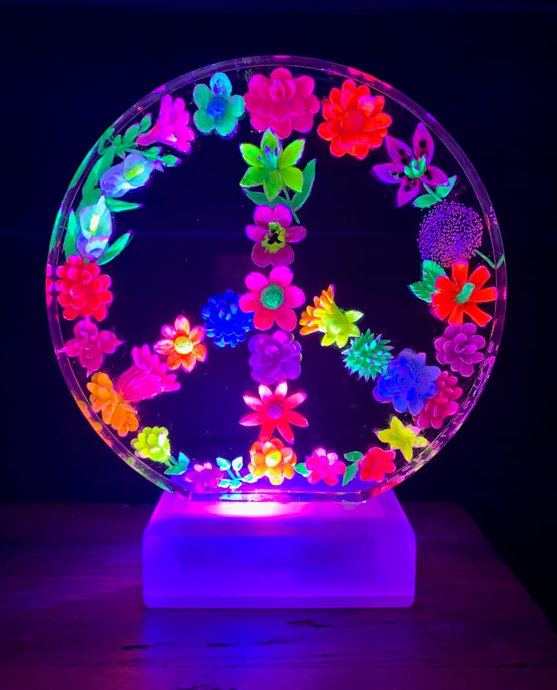 Image of Painted Floral Peace Lamp 