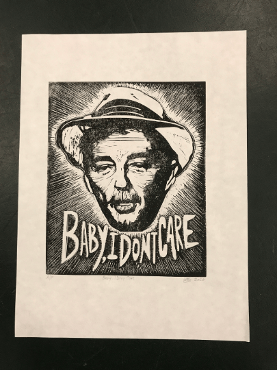 Image of Robert Mitchum. Baby, I Don’t Care. Original A3. linocut print. Limited and Signed. Art. 