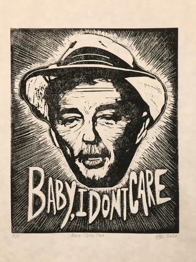 Image of Robert Mitchum. Baby, I Don’t Care. Original A3. linocut print. Limited and Signed. Art. 