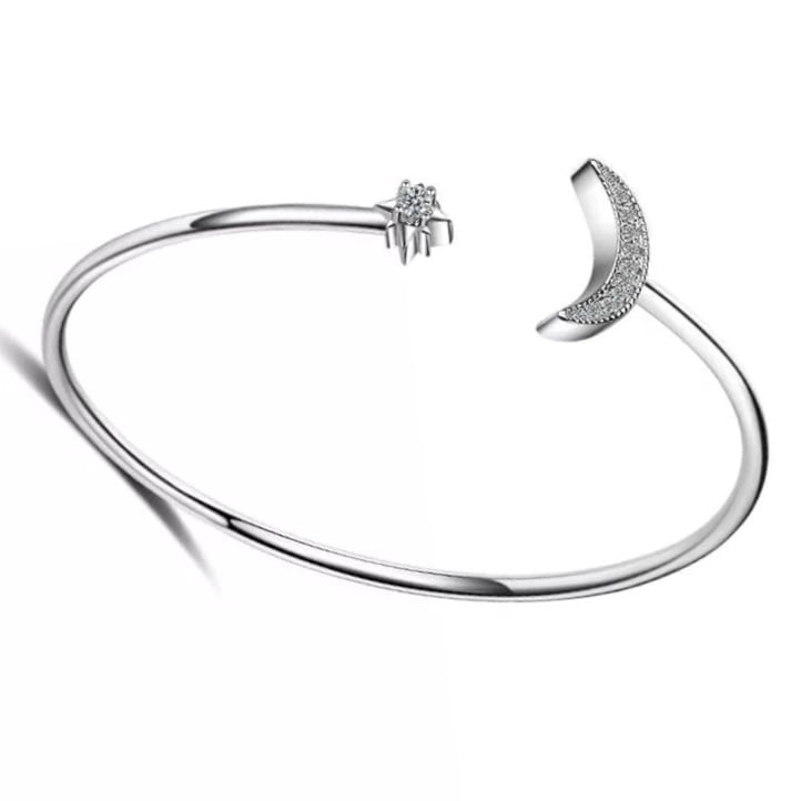 Image of The Orbit Bangle Moon and Star (Sterling Silver) 