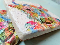 Image 3 of 'Rainbow Highland Cow' Stone Coaster