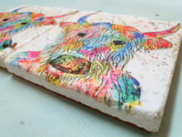 Image 5 of 'Rainbow Highland Cow' Stone Coaster