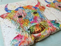 Image 1 of 'Rainbow Highland Cow' Stone Coaster