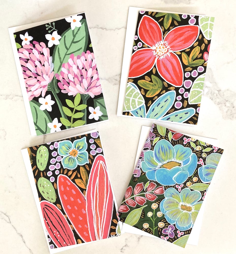 Image of Bold Flowers: Set of four blank cards