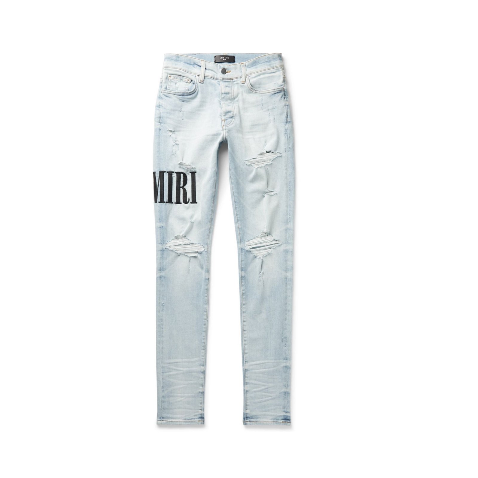 amiri 15cm patchwork cotton denim jeans