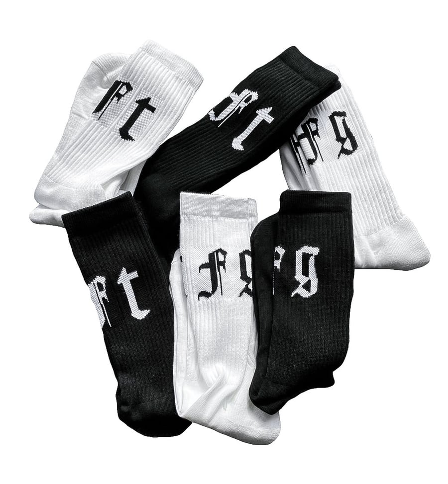 Image of TFG White Socks with Black Letters 