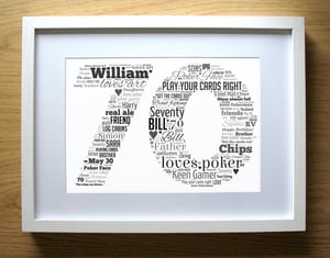 70 Birthday Numbers Gift for Dad Brother Grandad Husband Man - Personalised Prints - Happy Birthday