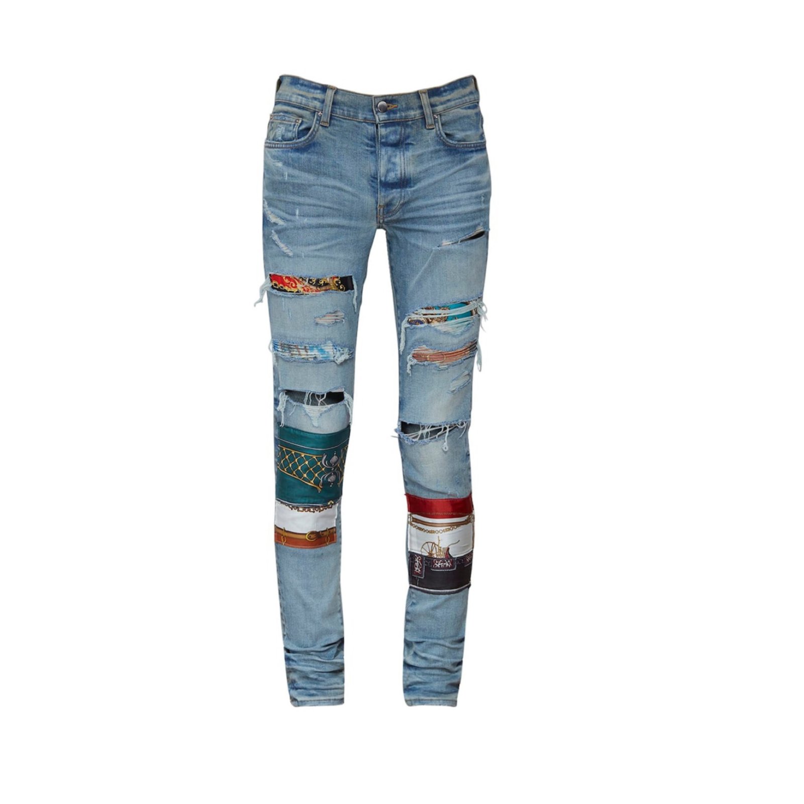 amiri 15cm patchwork cotton denim jeans