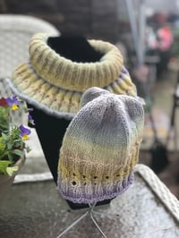 Image 1 of Hand Knit Hat and Cowl Set - Get ready to hit the slopes .