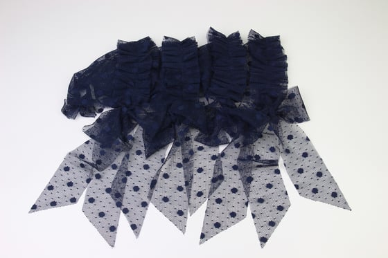 Image of Navy Frilled & Dotted Newborn Bonnet
