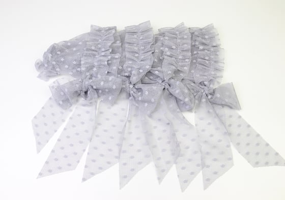Image of Grey Frilled & Dotted Newborn Bonnet