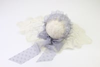 Image 2 of Grey Frilled & Dotted Newborn Bonnet