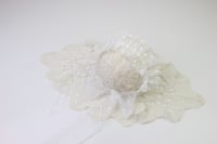 Image 2 of White Frilled & Dotted Newborn Bonnet