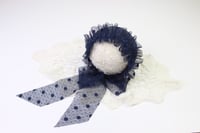 Image 2 of Navy Frilled & Dotted Newborn Bonnet