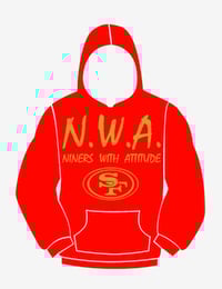 Image 2 of N.W.A. "Niners With Attitude" Red Hoodie With Gold Letters
