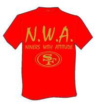 Image 3 of N.W.A. "Niners With Attitude" Red T-Shirt, Gold Letters