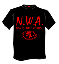 Image 1 of N.W.A. "Niners With Attitude" Black T-Shirt, Red Letters