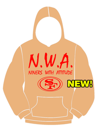 N.W.A. "NINERS WITH ATTITUDE" GOLD HOODIE WITH RED LETTERS